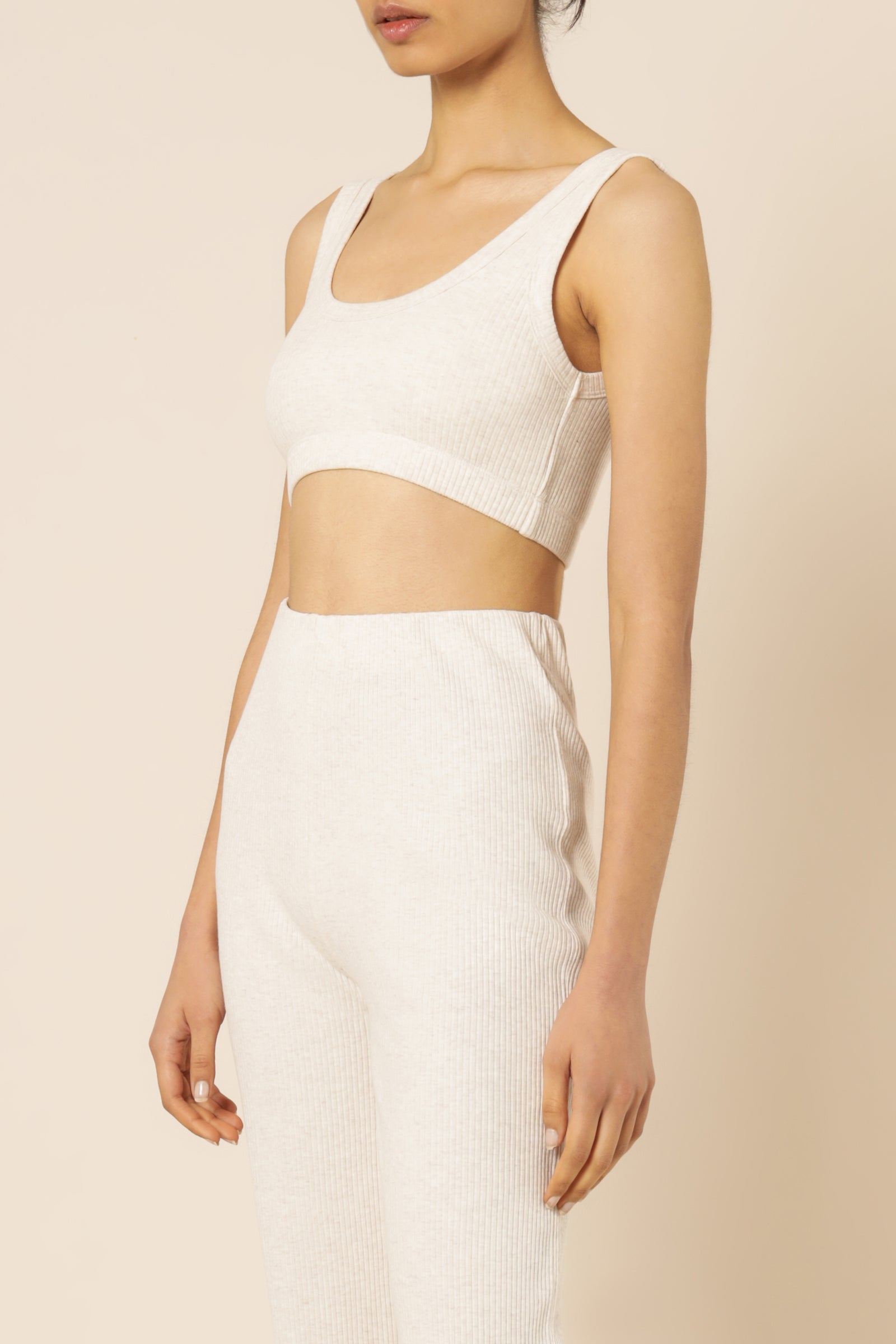 Nude Lucy Nude Ribbed Lounge Crop Top Cream Marle Top 