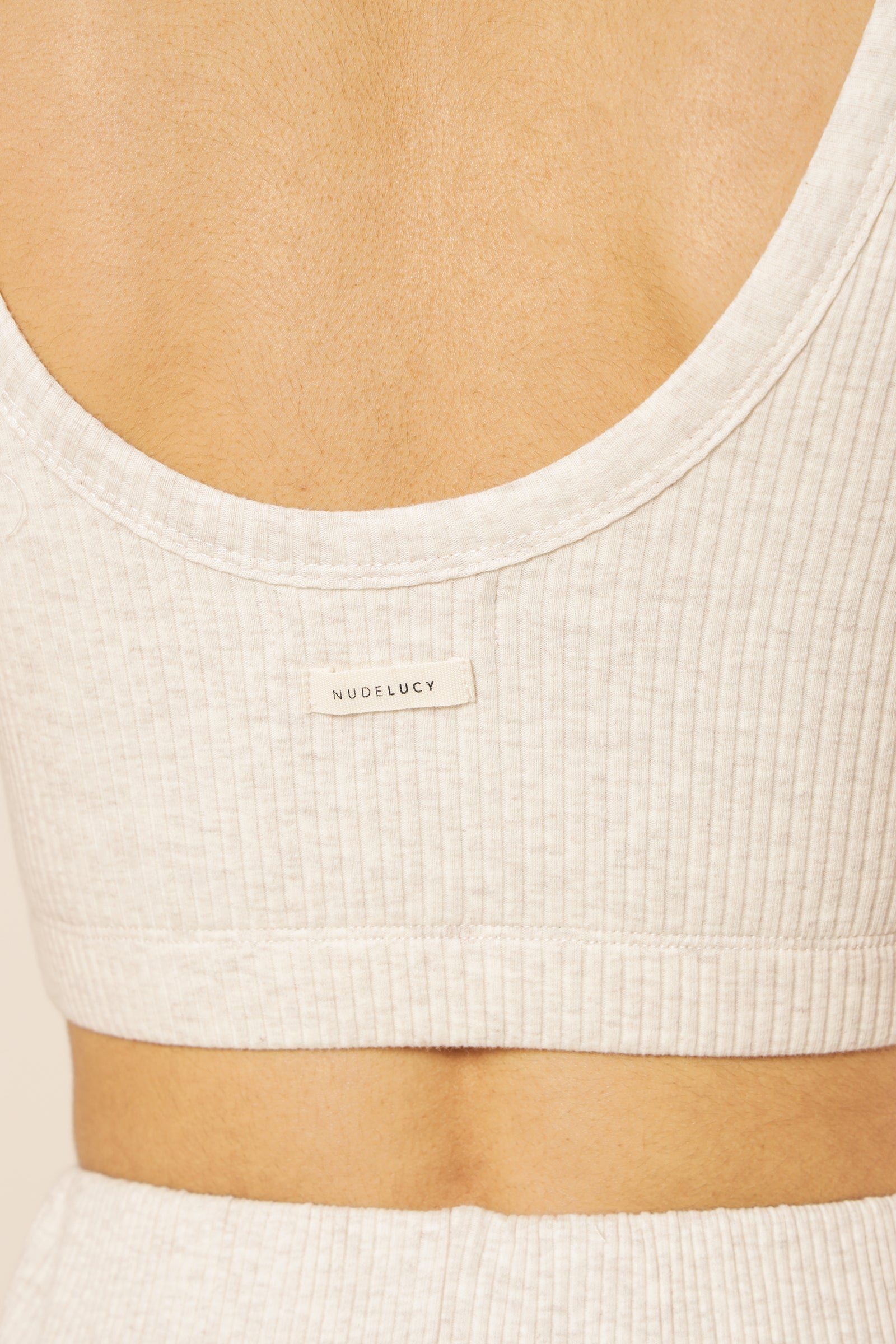 Nude Lucy Nude Ribbed Lounge Crop Top Cream Marle Top 