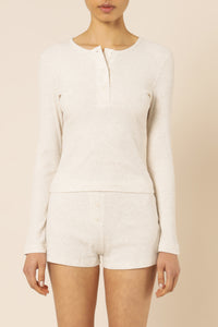 Nude Lucy nude ribbed lounge long sleeve tee cream marle top