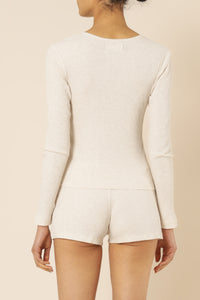 Nude Lucy nude ribbed lounge long sleeve tee cream marle top
