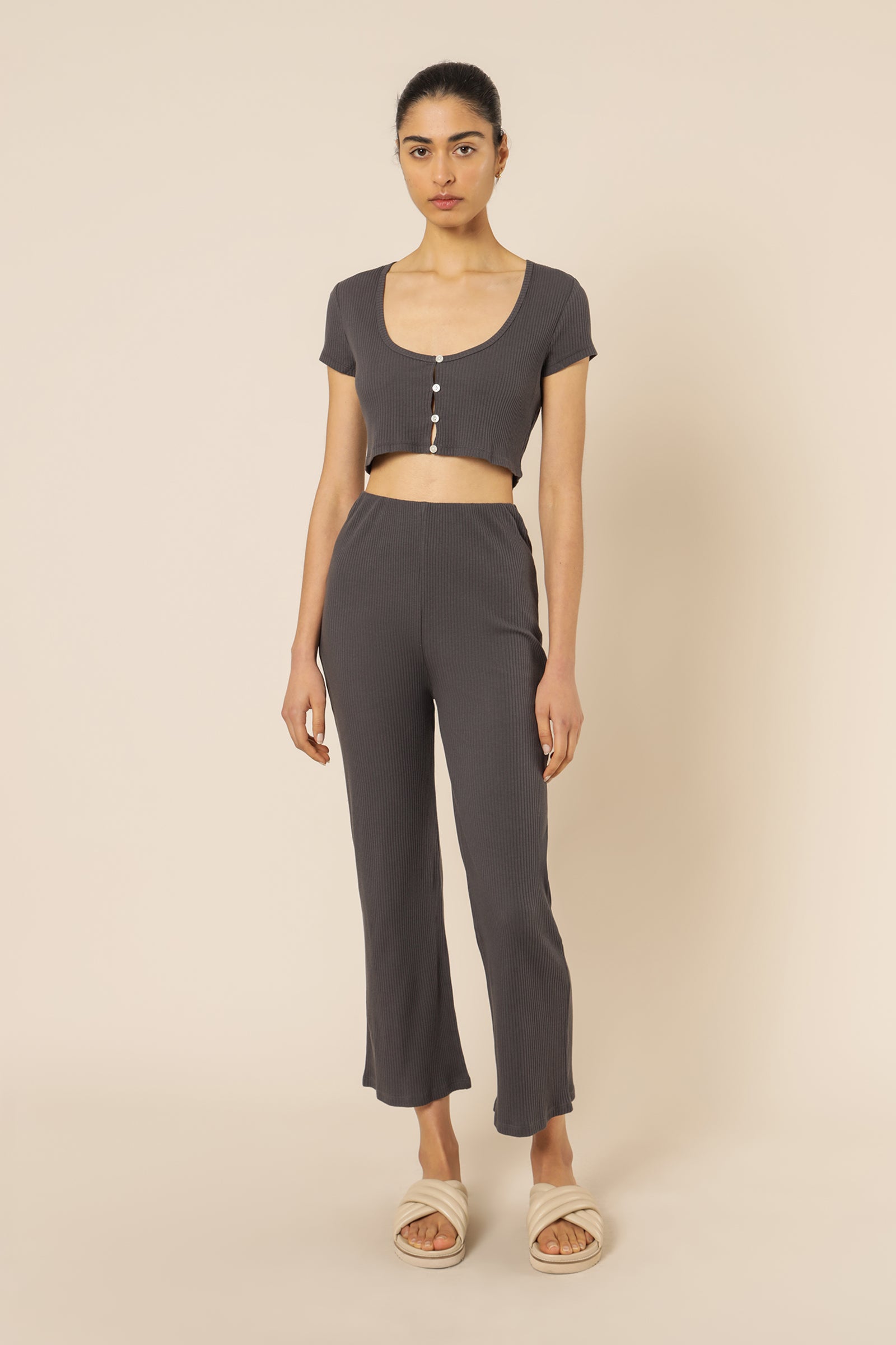 Nude Lucy nude ribbed lounge culotte coal pants