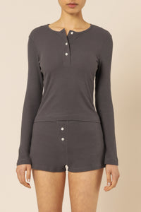 Nude Lucy nude ribbed lounge long sleeve tee coal top