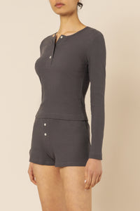 Nude Lucy nude ribbed lounge long sleeve tee coal top