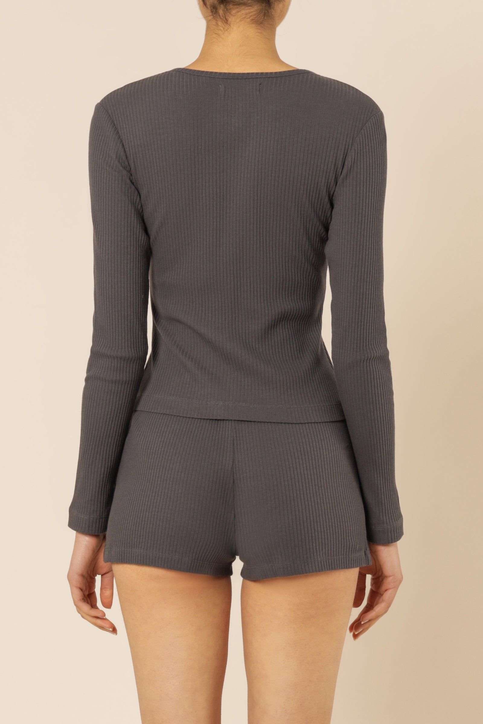 Nude Lucy Nude Ribbed Lounge Long Sleeve Tee Coal Top 