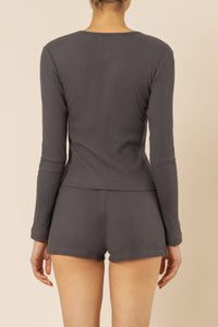 Nude Lucy nude ribbed lounge long sleeve tee coal top