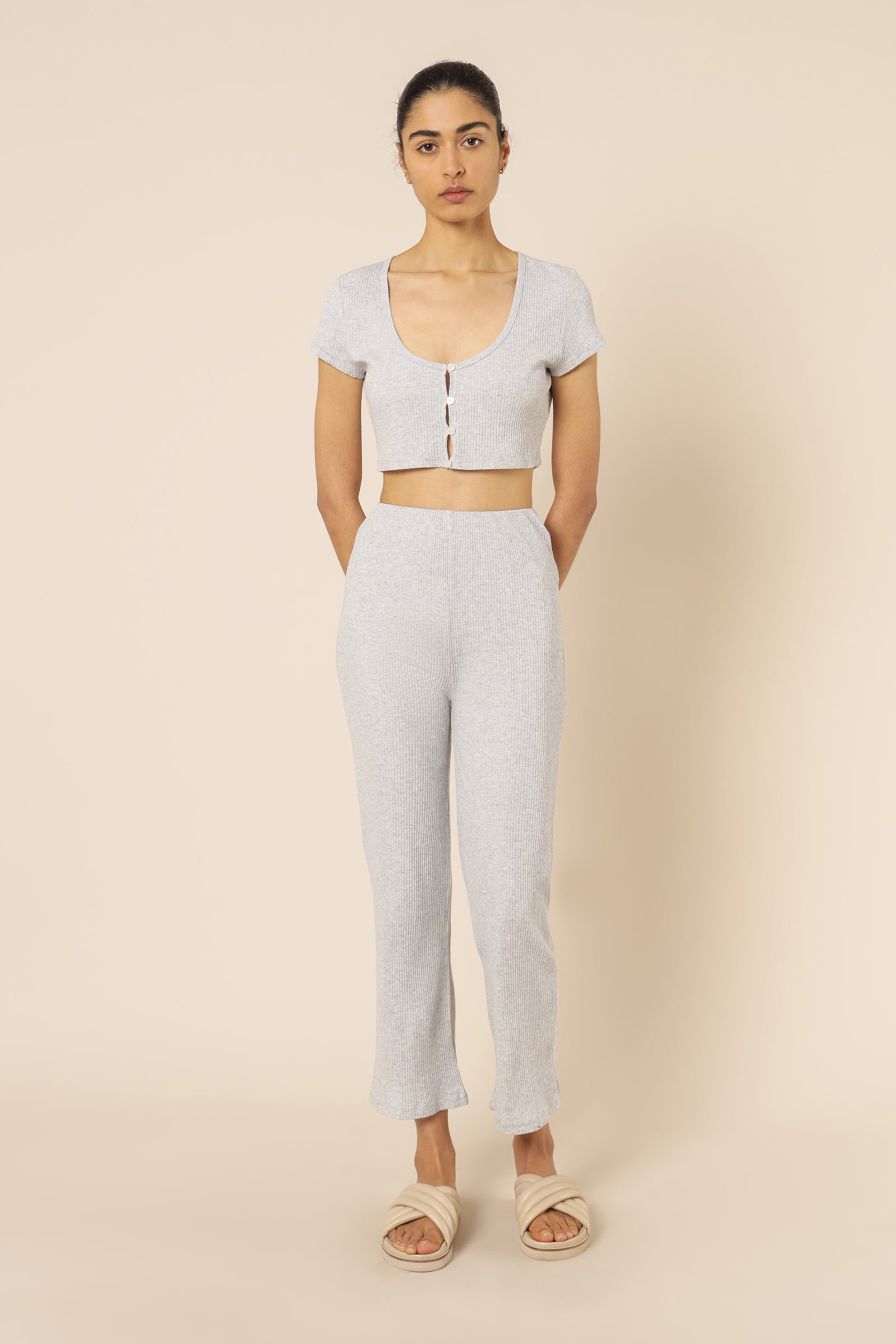 Nude Lucy nude ribbed lounge culotte grey marle pants