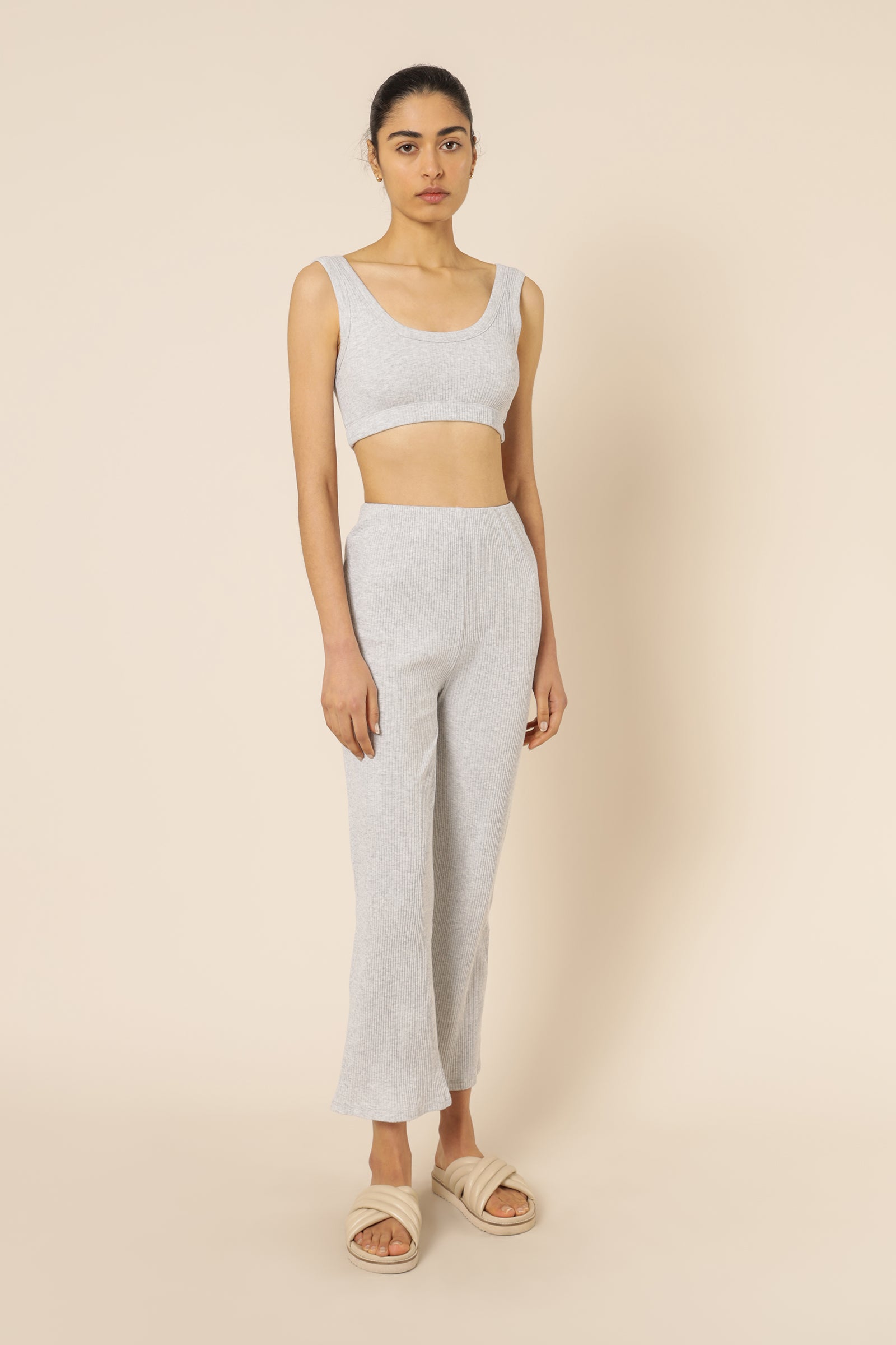 Nude Lucy Nude Ribbed Lounge Crop Top Grey Marle Top 