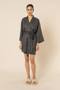 Nude Lucy nude lounge linen short robe coal