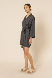 Nude Lucy nude lounge linen short robe coal