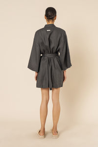 Nude Lucy nude lounge linen short robe coal