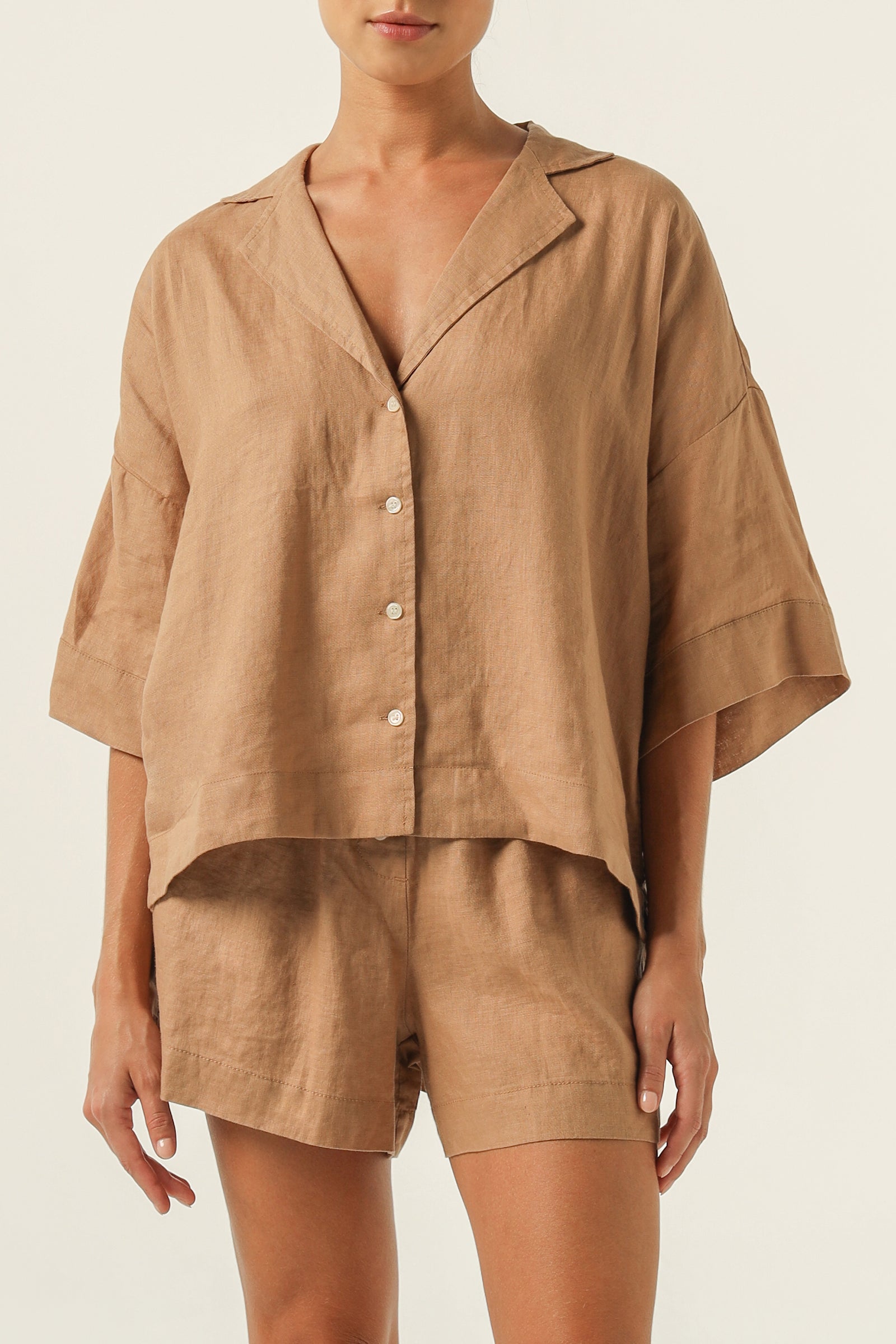 Nude Lucy Lounge Linen Shirt In A Brown Coffee Colour 