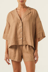 Nude Lucy Lounge Linen Shirt in a Brown Coffee Colour