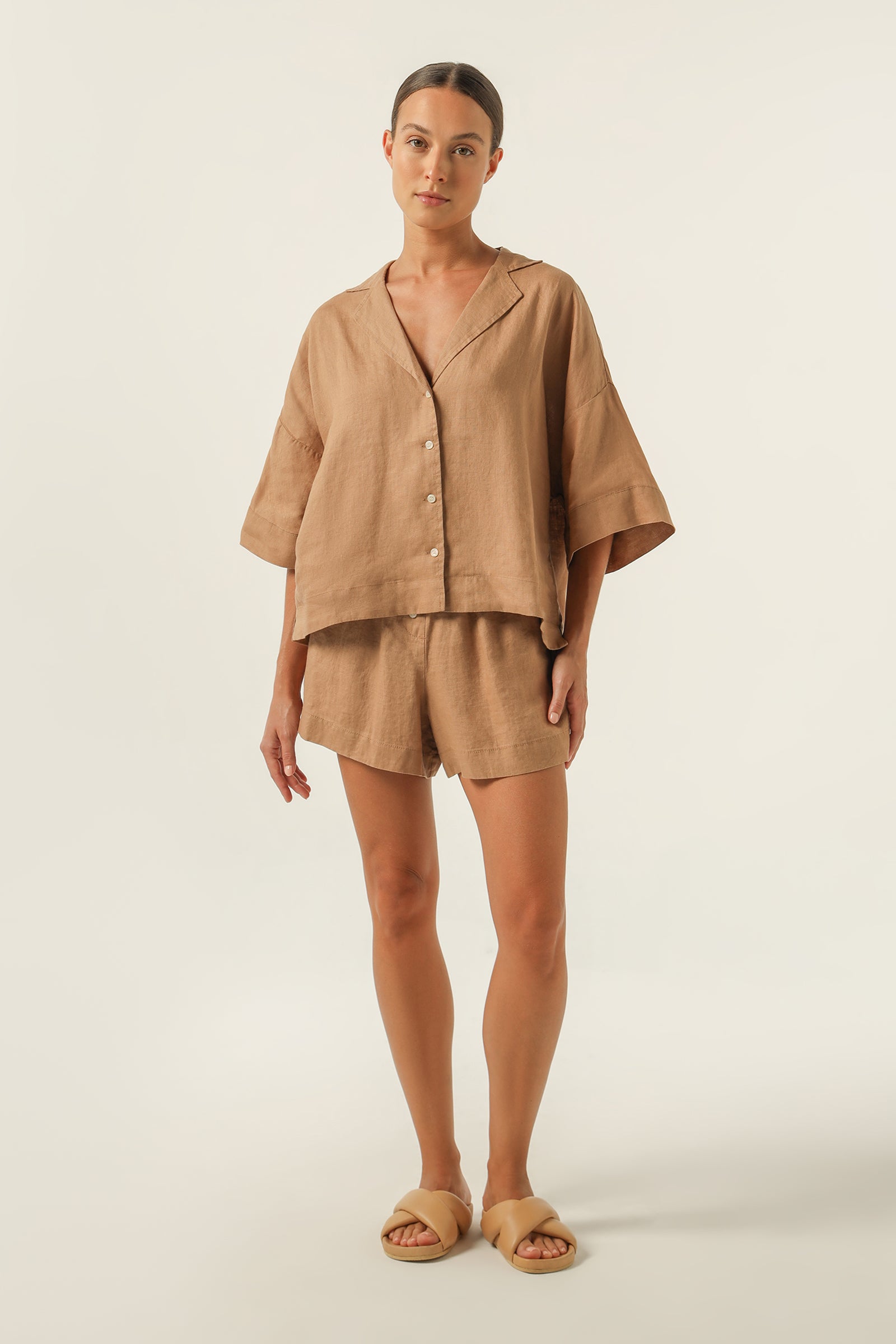 Nude Lucy Lounge Linen Shirt In A Brown Coffee Colour 
