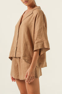 Nude Lucy Lounge Linen Shirt in a Brown Coffee Colour