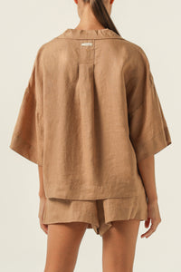 Nude Lucy Lounge Linen Shirt in a Brown Coffee Colour