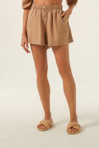 Nude Lucy Lounge Linen Short in a Brown Coffee Colour