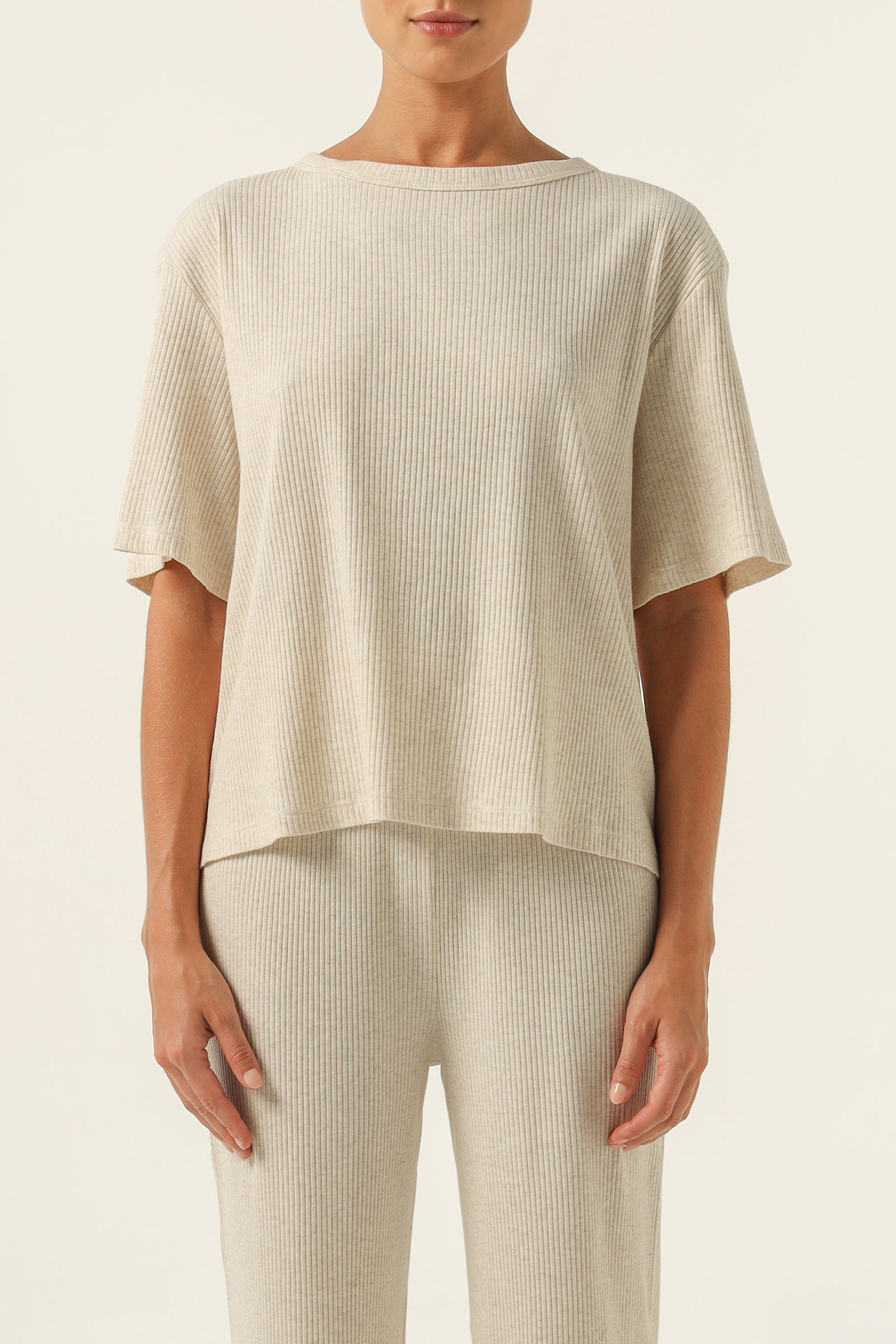 Nude Lucy Lounge Rib Tee Cream In Marle 