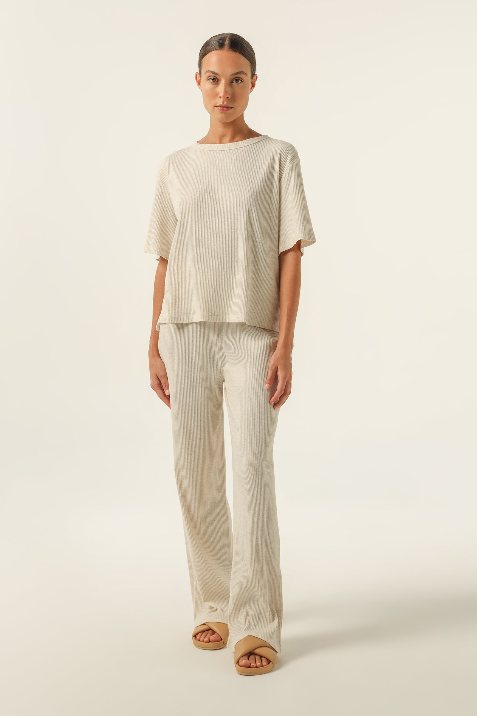 Nude Lucy Lounge Rib Tee Cream In Marle 