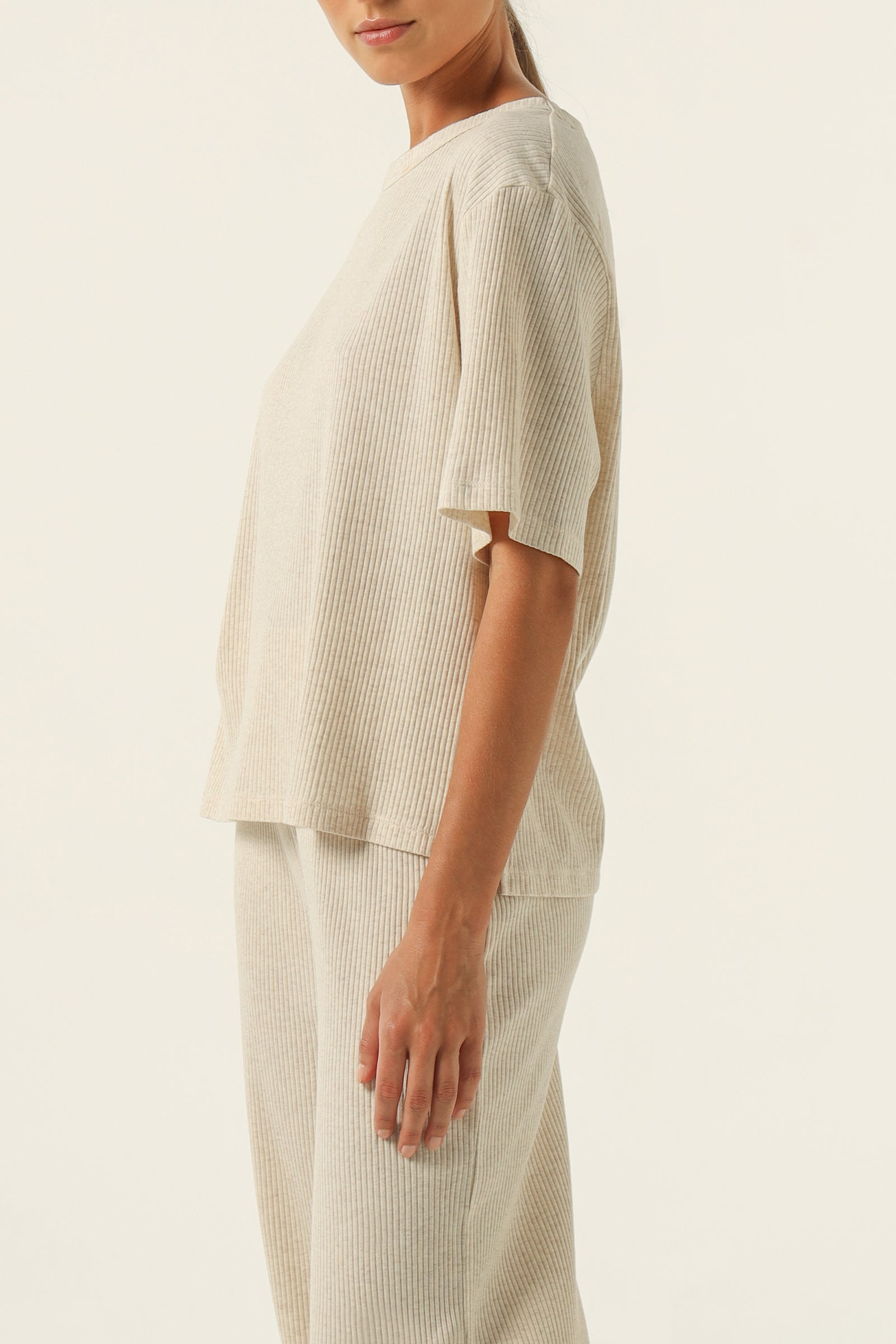 Nude Lucy Lounge Rib Tee Cream In Marle 