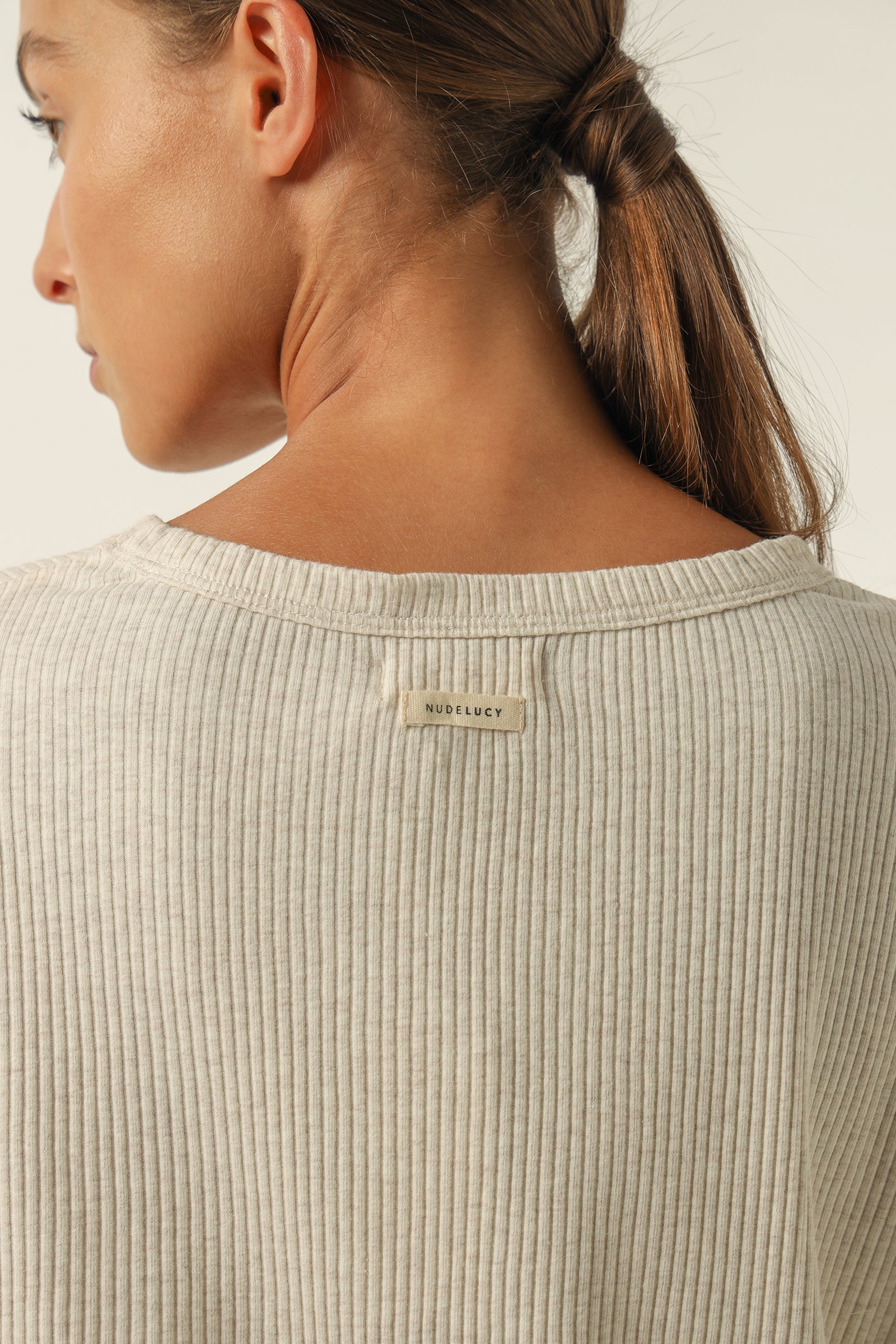 Nude Lucy Lounge Rib Tee Cream In Marle 