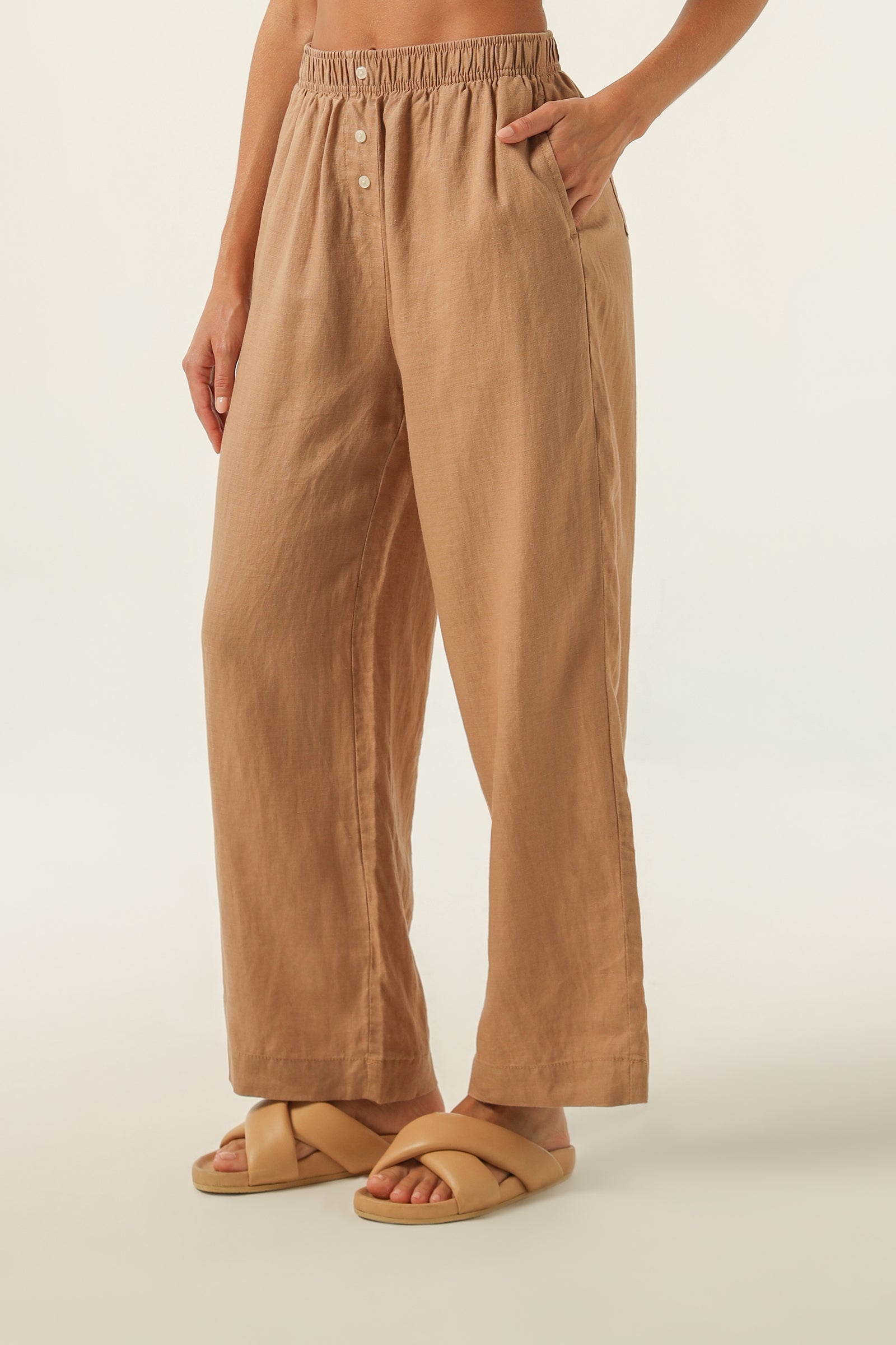 Nude Lucy Lounge Linen Crop Pant In A Brown Coffee Colour 