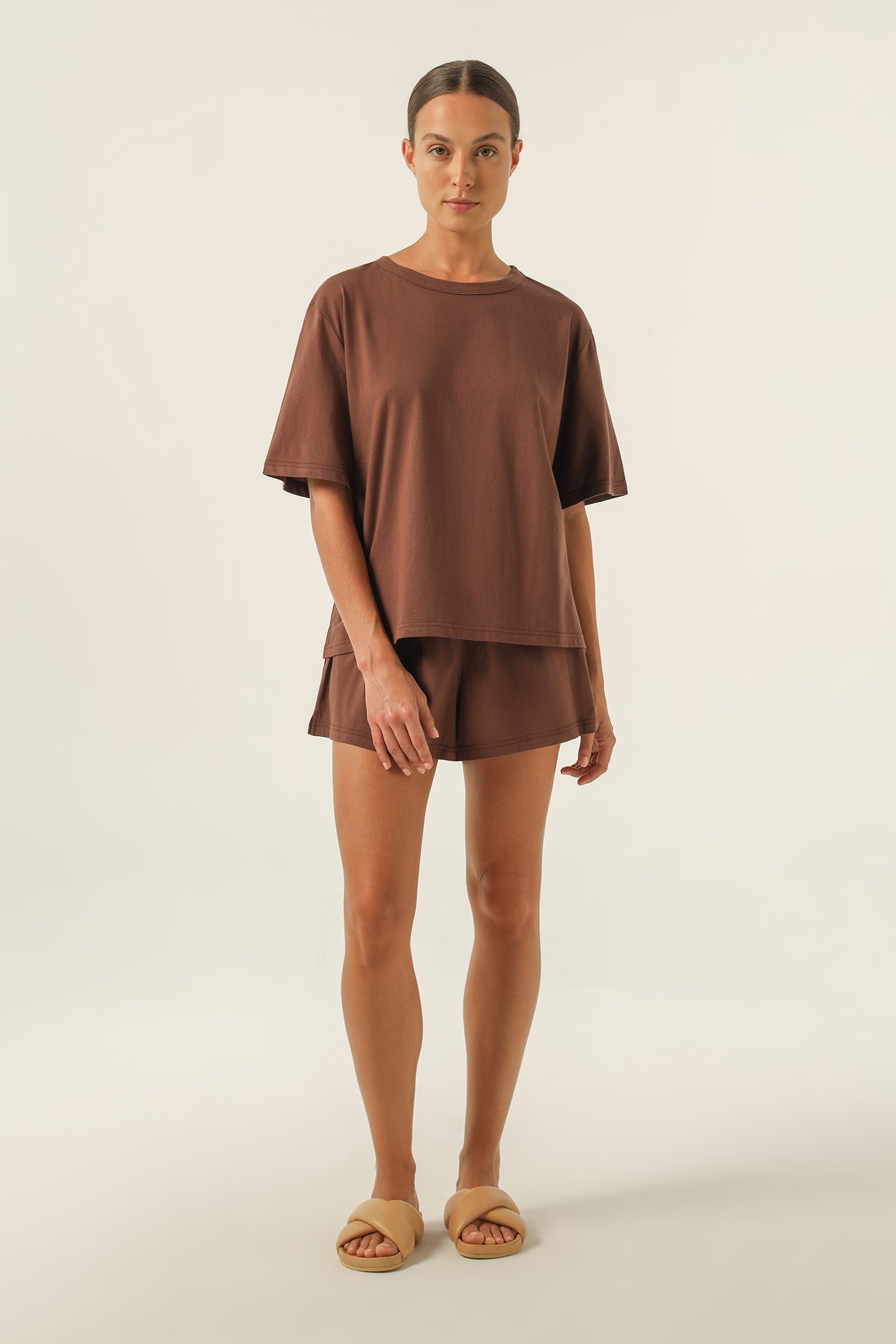 Nude Lucy Nude Lounge Jersey Tee In A Brown Cedar Colour 