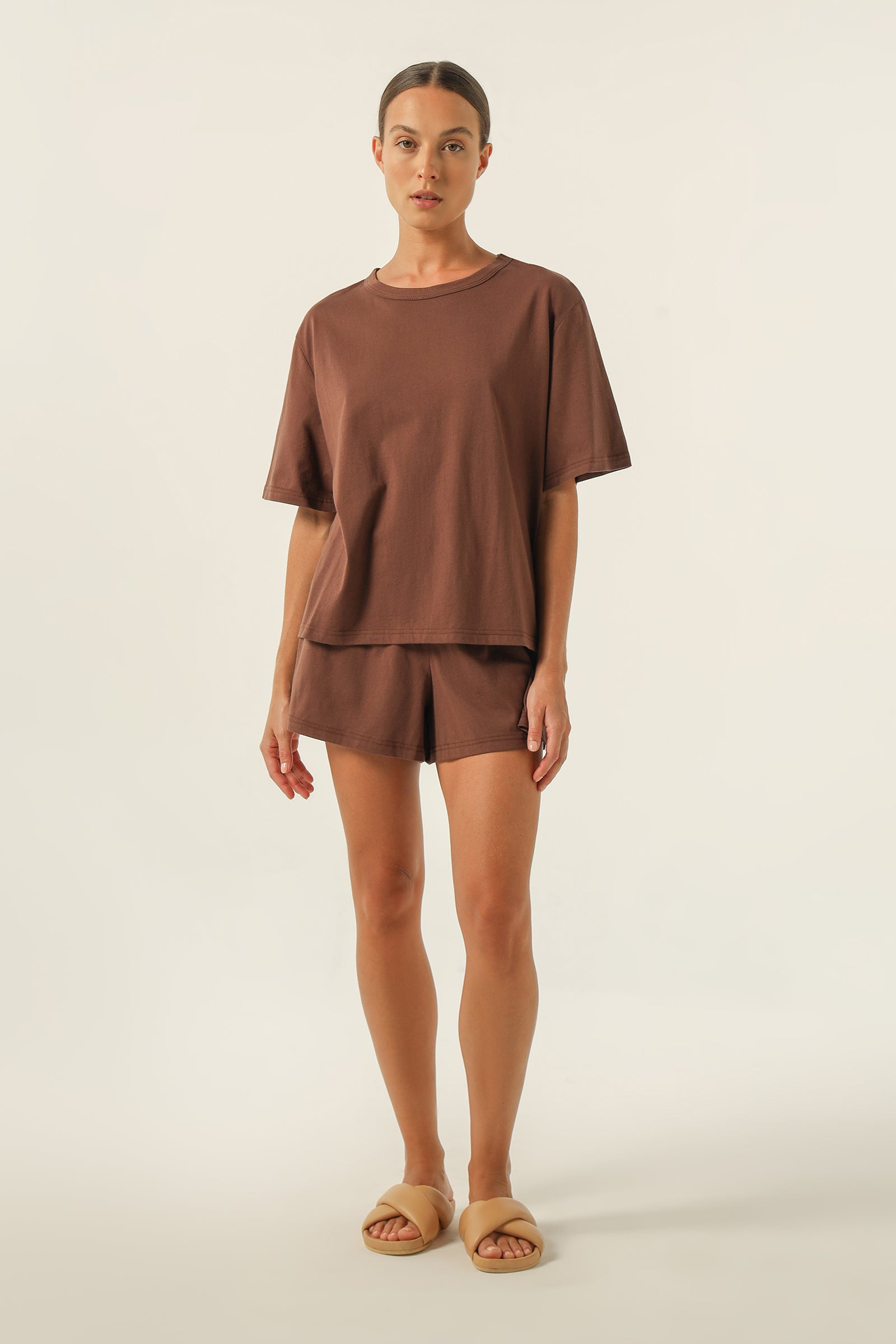 Nude Lucy Nude Lounge Jersey Short In a Brown Cedar Colour