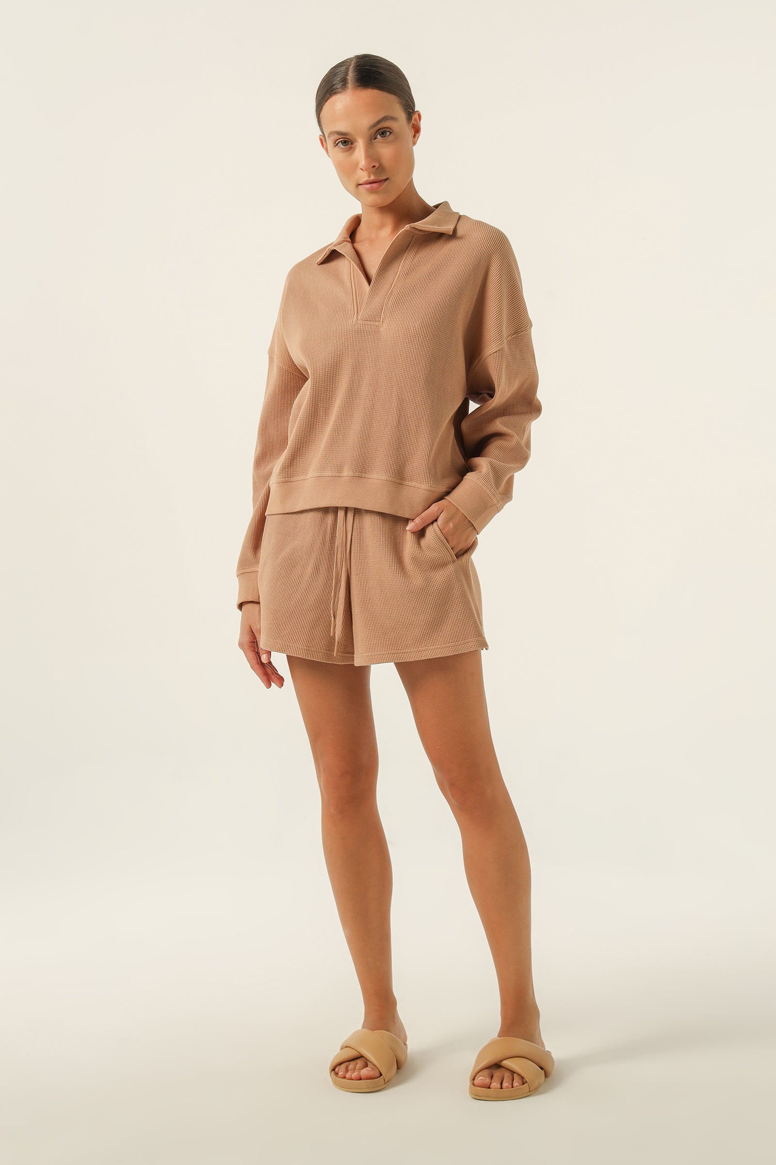 Nude Lucy Uma Waffle Short in a Brown Coffee Colour