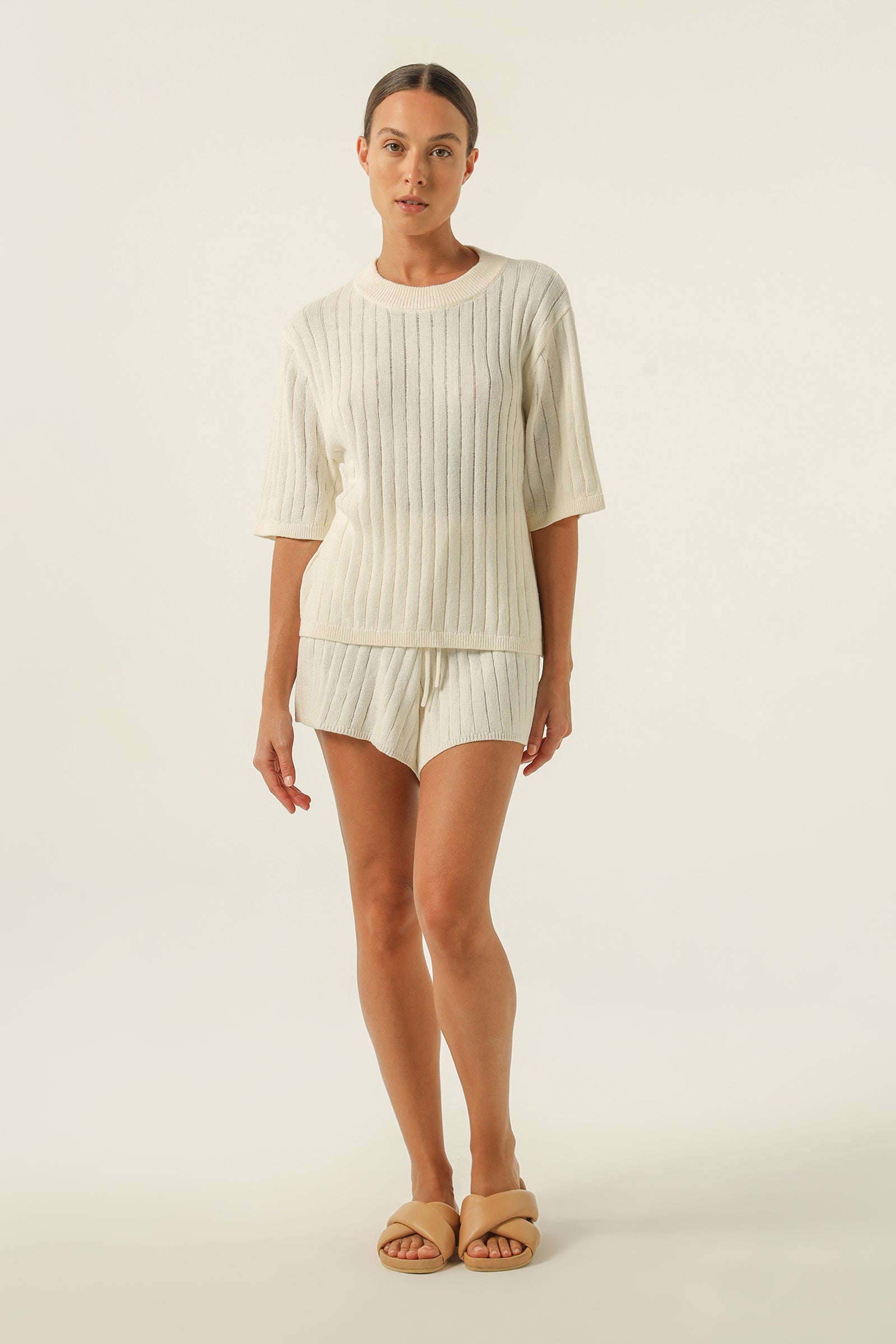 Nude Lucy Kimia Knit Short In A White Salt Colour