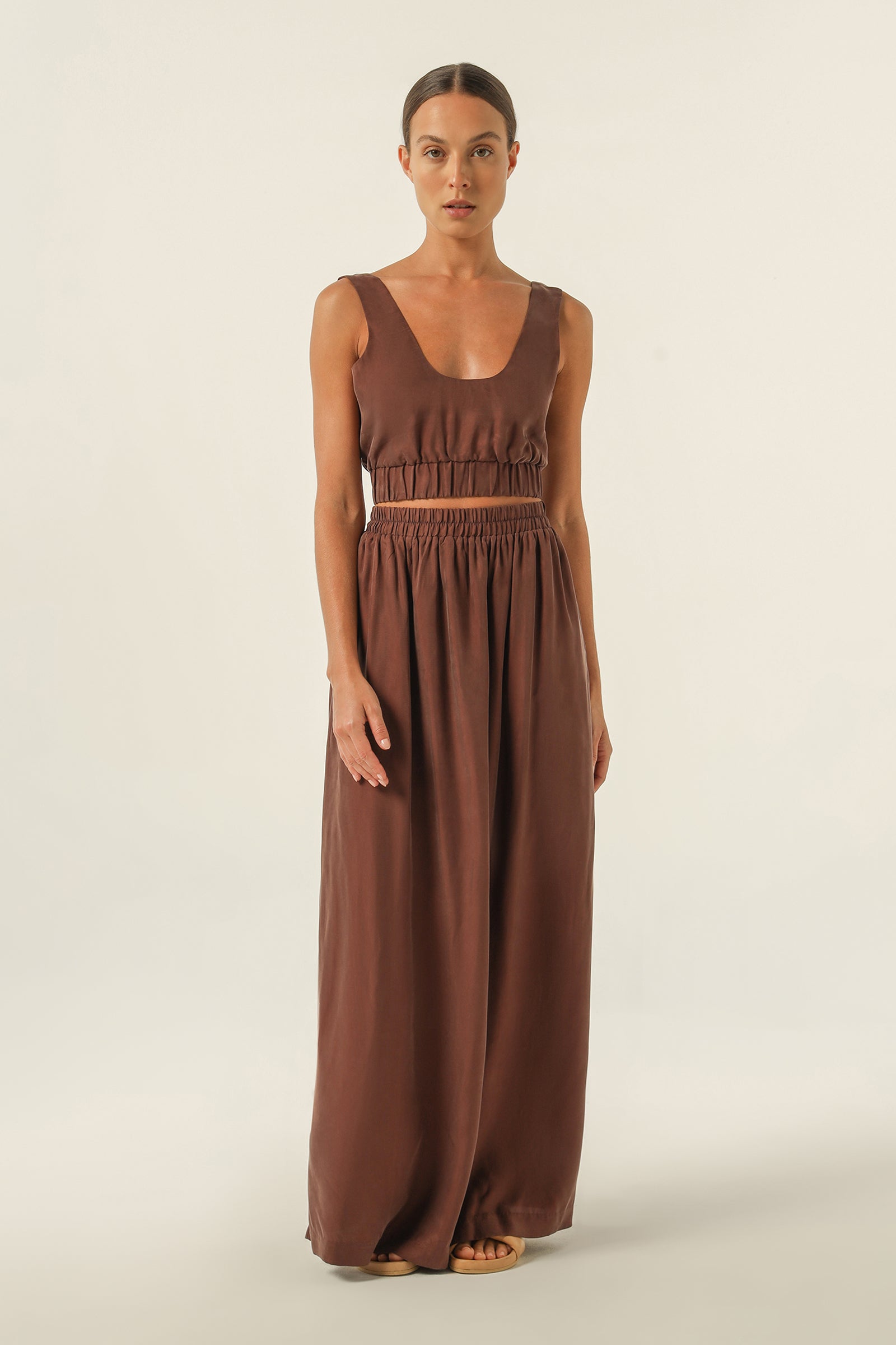 Nude Lucy Gia Cupro Crop Top In A Brown Clove Colour 