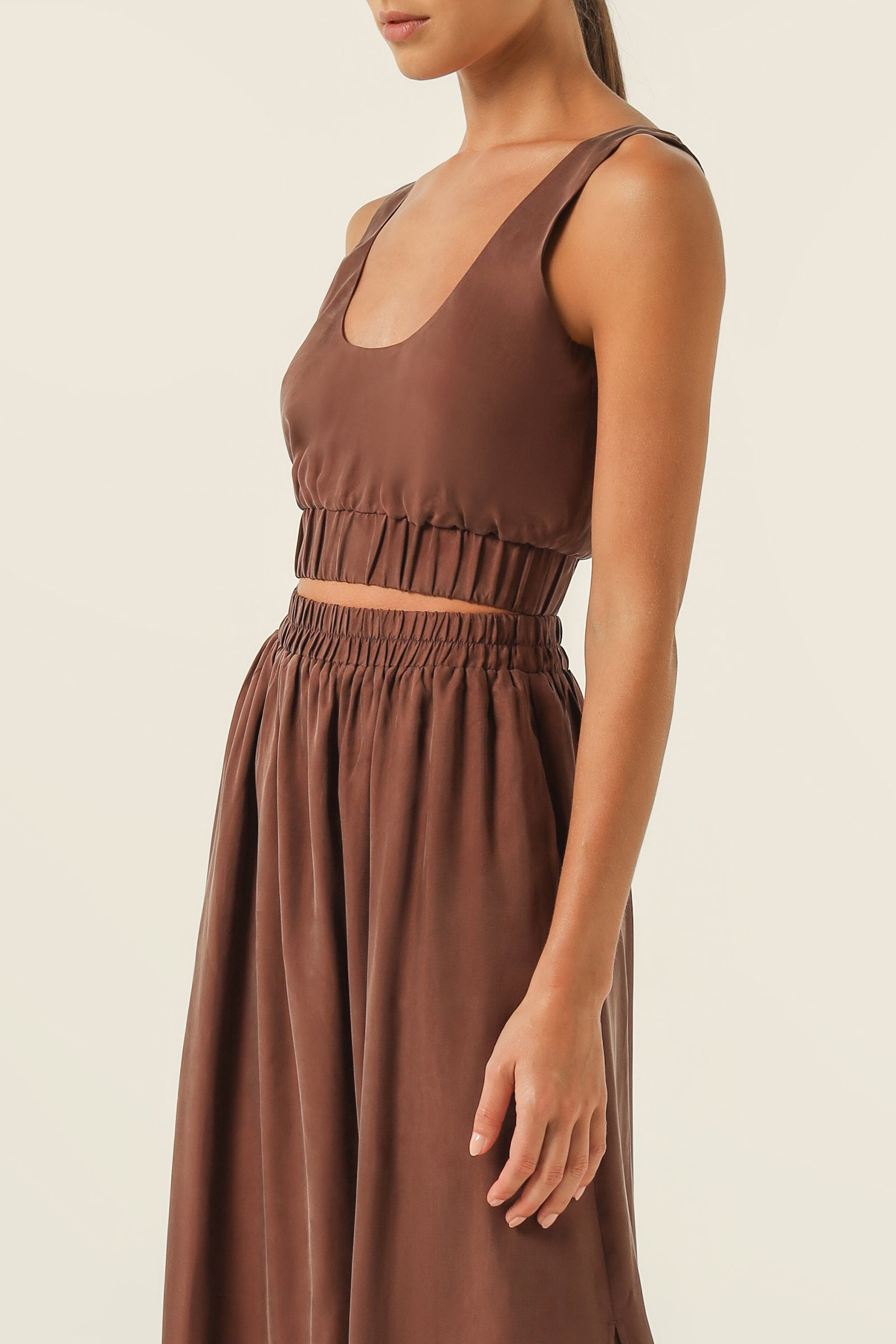 Nude Lucy Gia Cupro Crop Top In a Brown Clove Colour