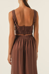 Nude Lucy Gia Cupro Crop Top In a Brown Clove Colour