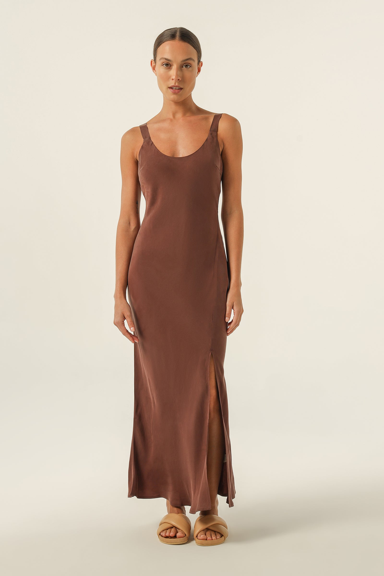 Nude Lucy Harlow Cupro Slip Dress In A Brown Clove Colour 