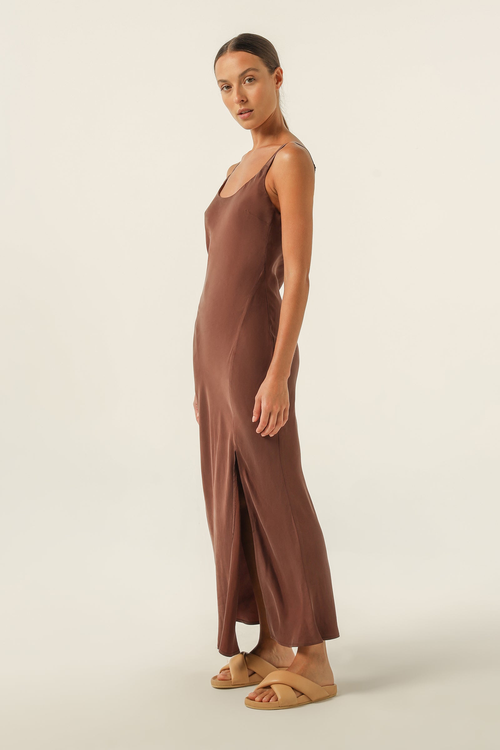 Nude Lucy Harlow Cupro Slip Dress In a Brown Clove Colour