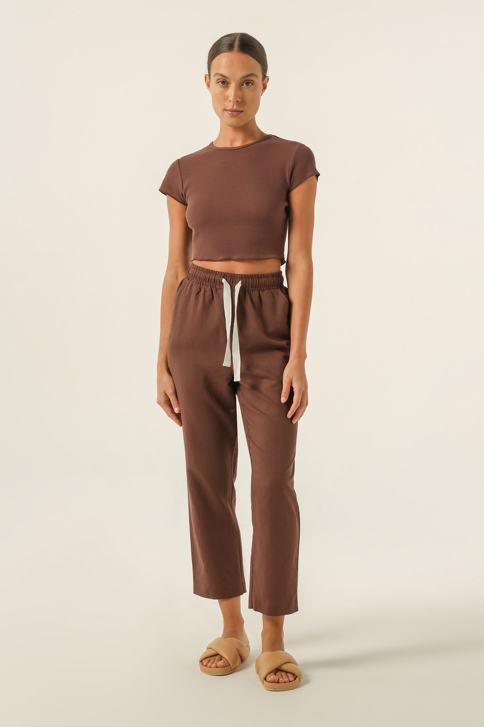 Nude Lucy Cameron Waffle Tee In A Brown Cedar Colour 