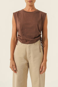 Nude Lucy Rowan Organic Drawstring Tank In a Brown Cedar Colour