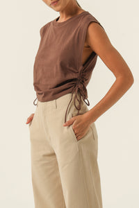 Nude Lucy Rowan Organic Drawstring Tank In a Brown Cedar Colour