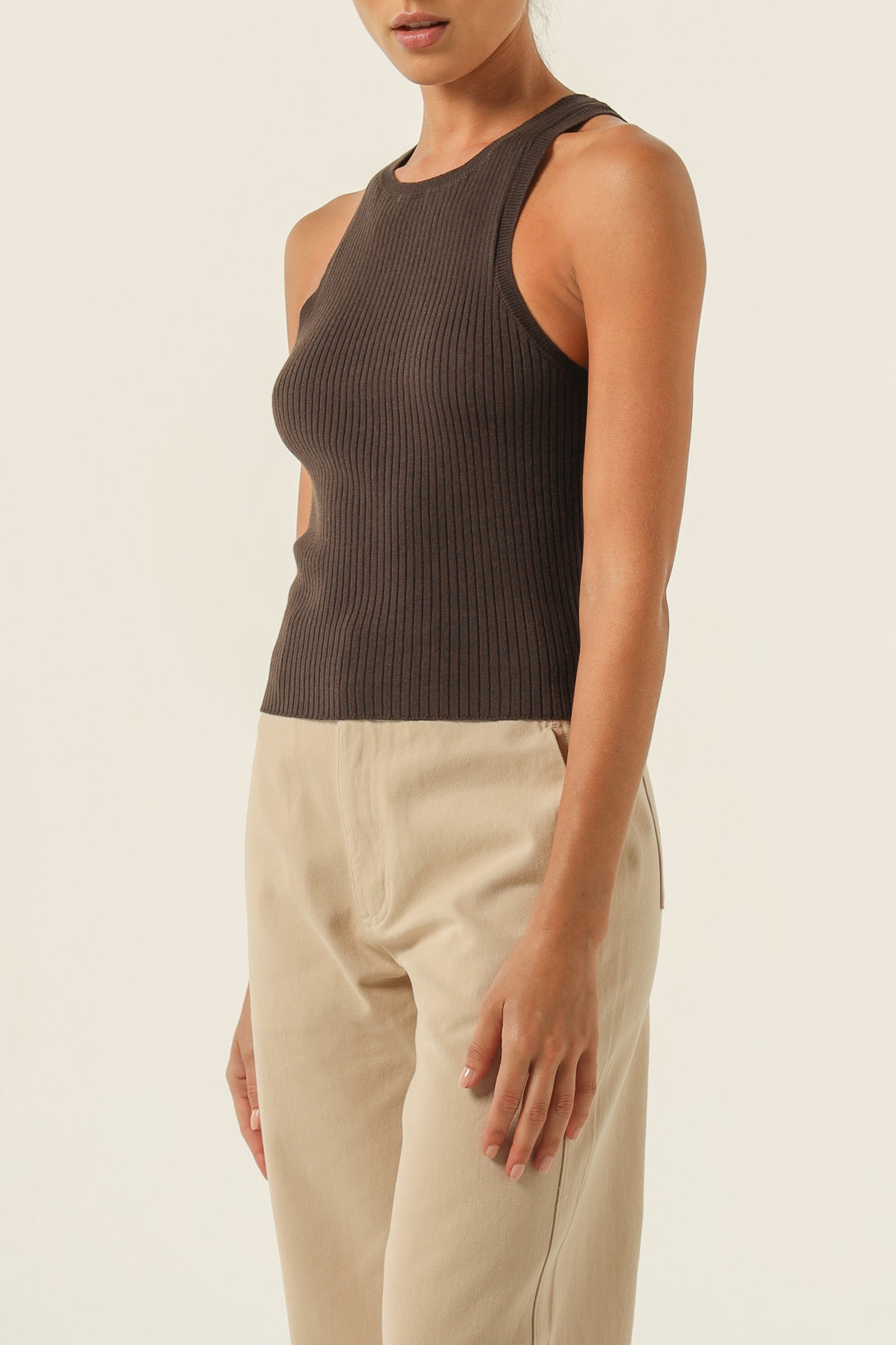 Nude Lucy Nude Classic Knit Tank In A Brown Cedar Colour 