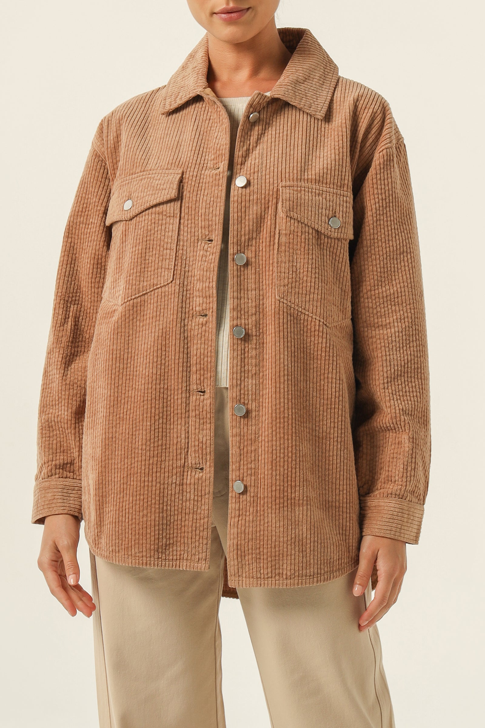 Nude Lucy Paige Corduroy Shacket In A Brown Coffee Colour 