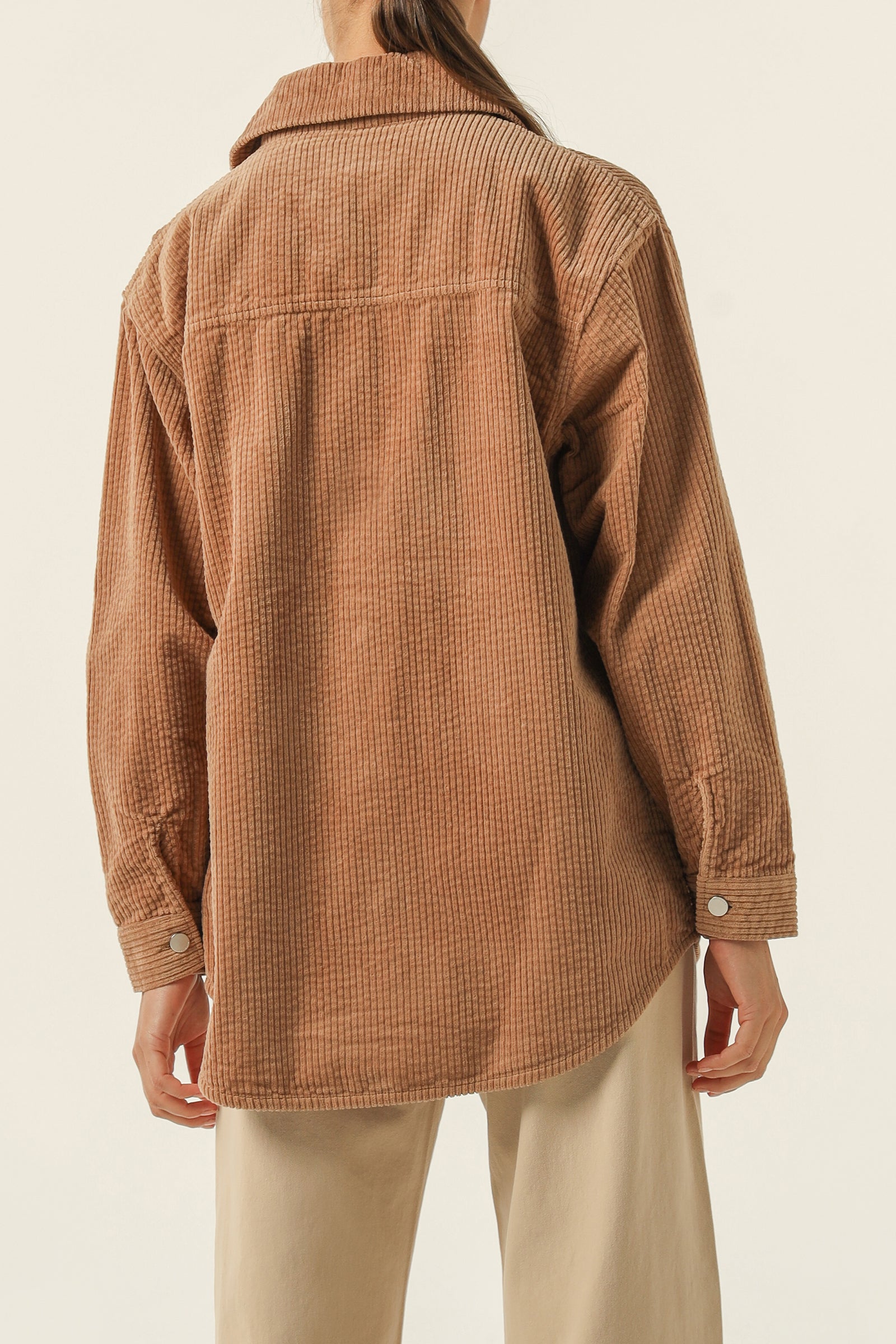 Nude Lucy Paige Corduroy Shacket In A Brown Coffee Colour 