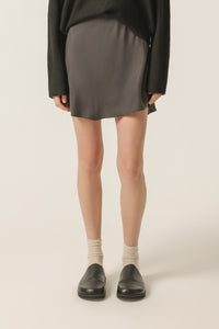 Nude Lucy Reese Cupro Mini Skirt in a Dark Grey In a Brown Coal Colour