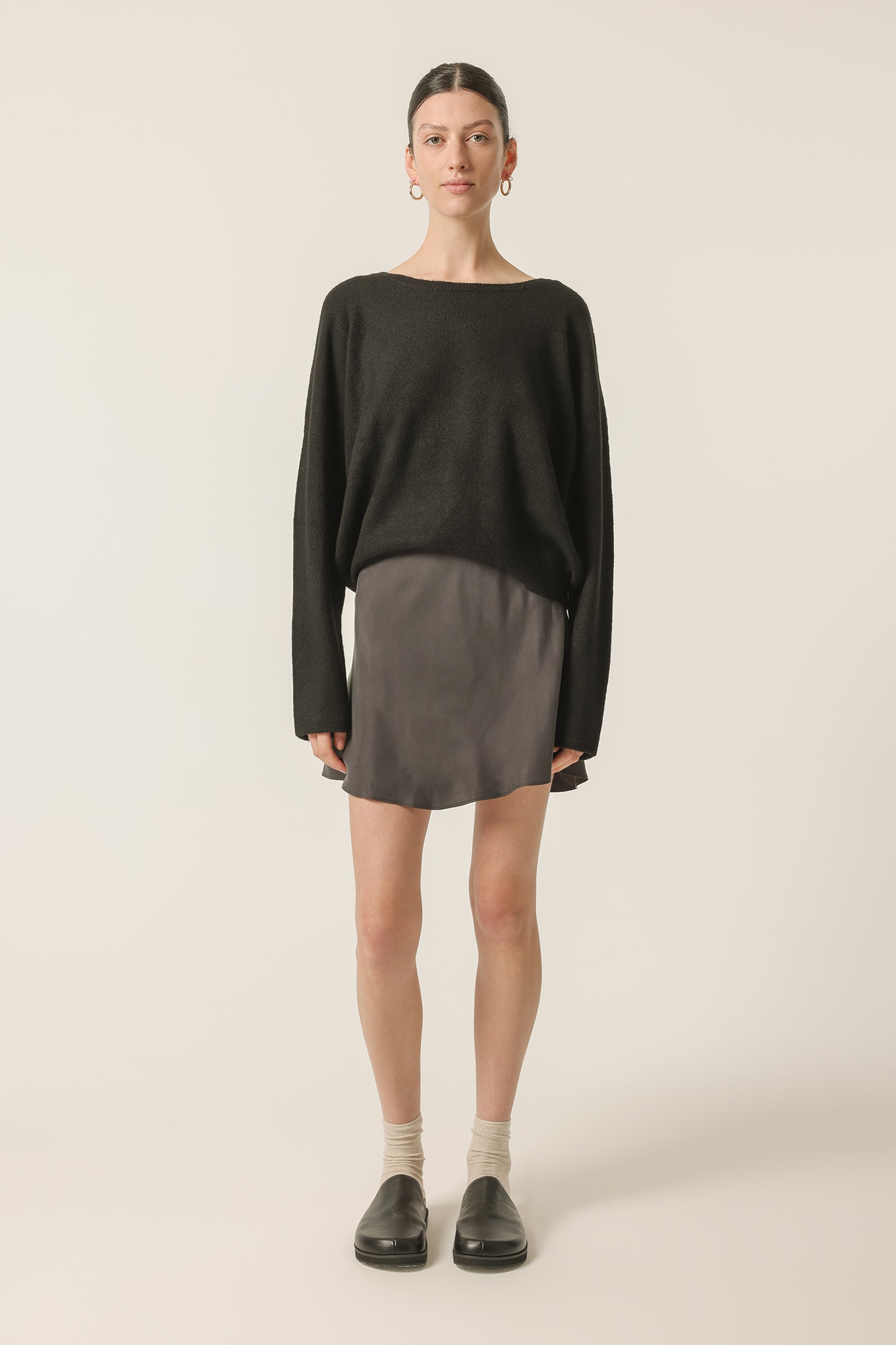 Nude Lucy Reese Cupro Mini Skirt In A Dark Grey In A Brown Coal Colour 