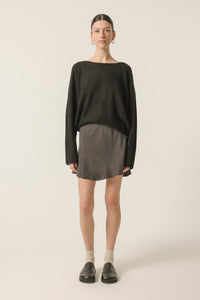 Nude Lucy Reese Cupro Mini Skirt in a Dark Grey In a Brown Coal Colour