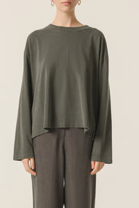 Nude Lucy Spence Organic Washed Tee in a Dark Grey In a Brown Coal Colour