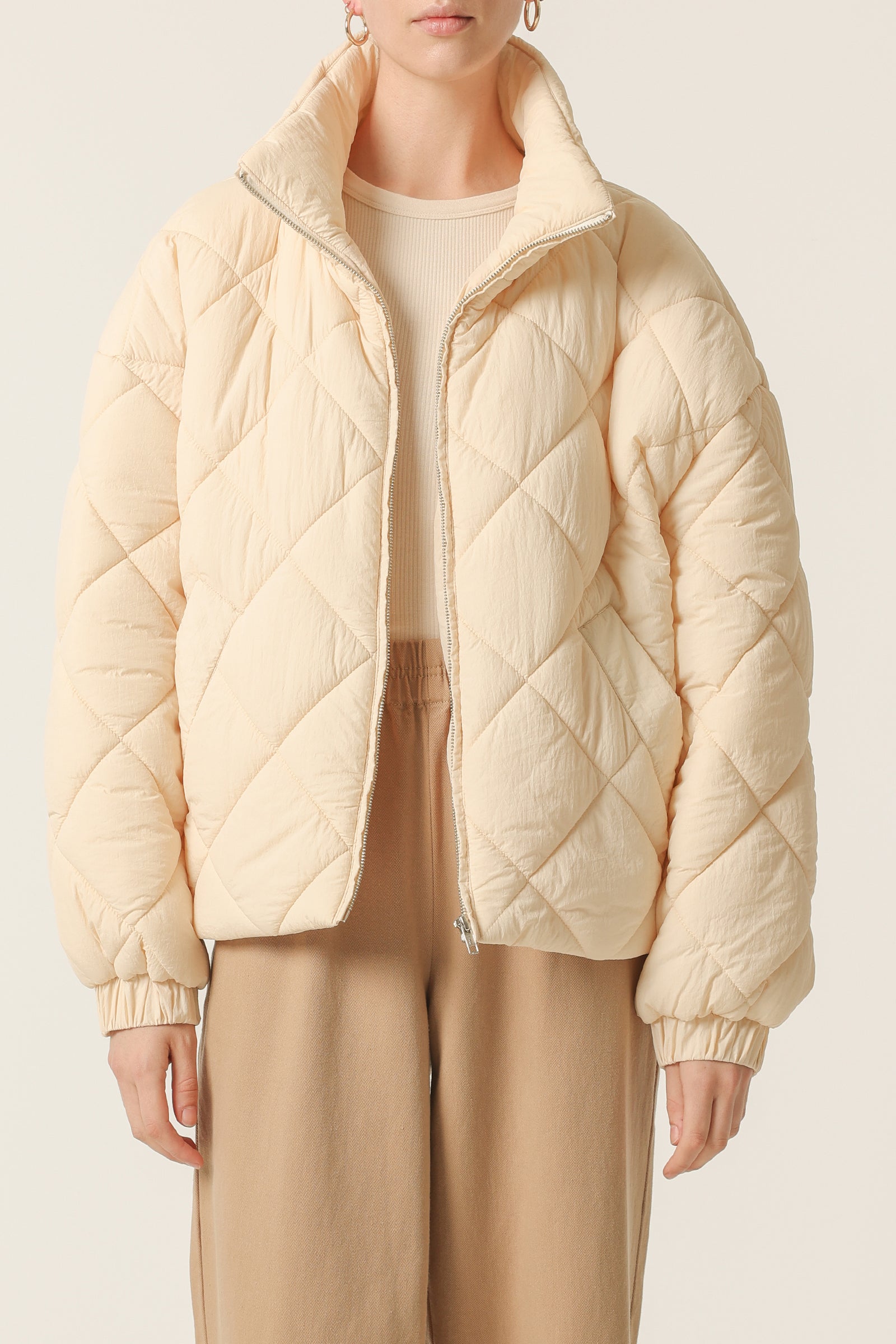 Nude Lucy Asha Puffer Jacket In A Pale Yellow Wheat Colour 