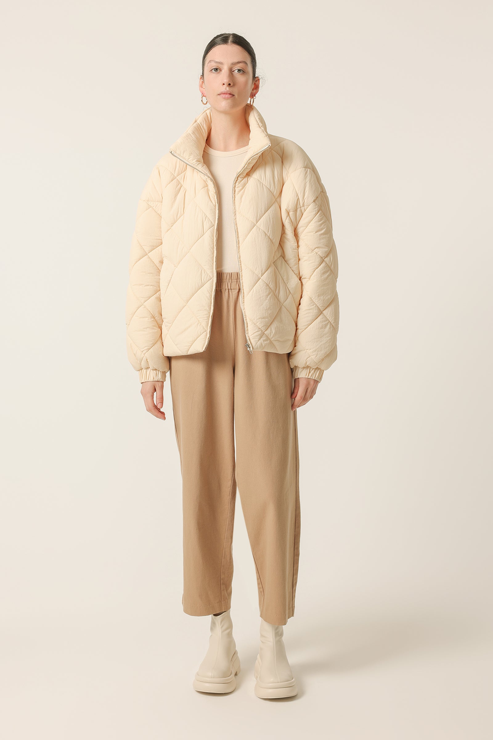 Nude Lucy Asha Puffer Jacket In A Pale Yellow Wheat Colour 