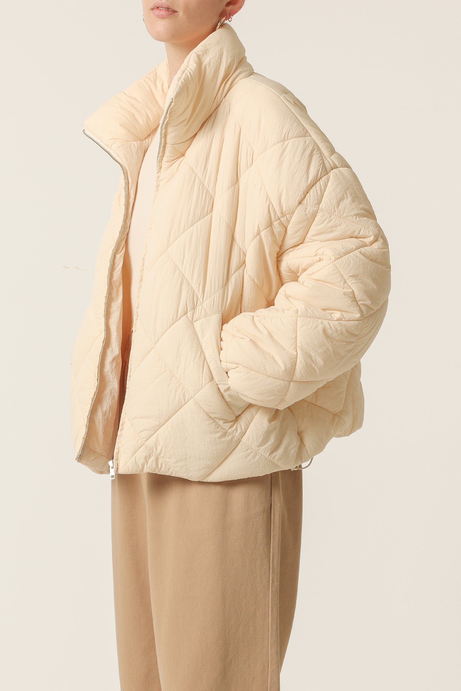 Nude Lucy Asha Puffer Jacket In A Pale Yellow Wheat Colour 