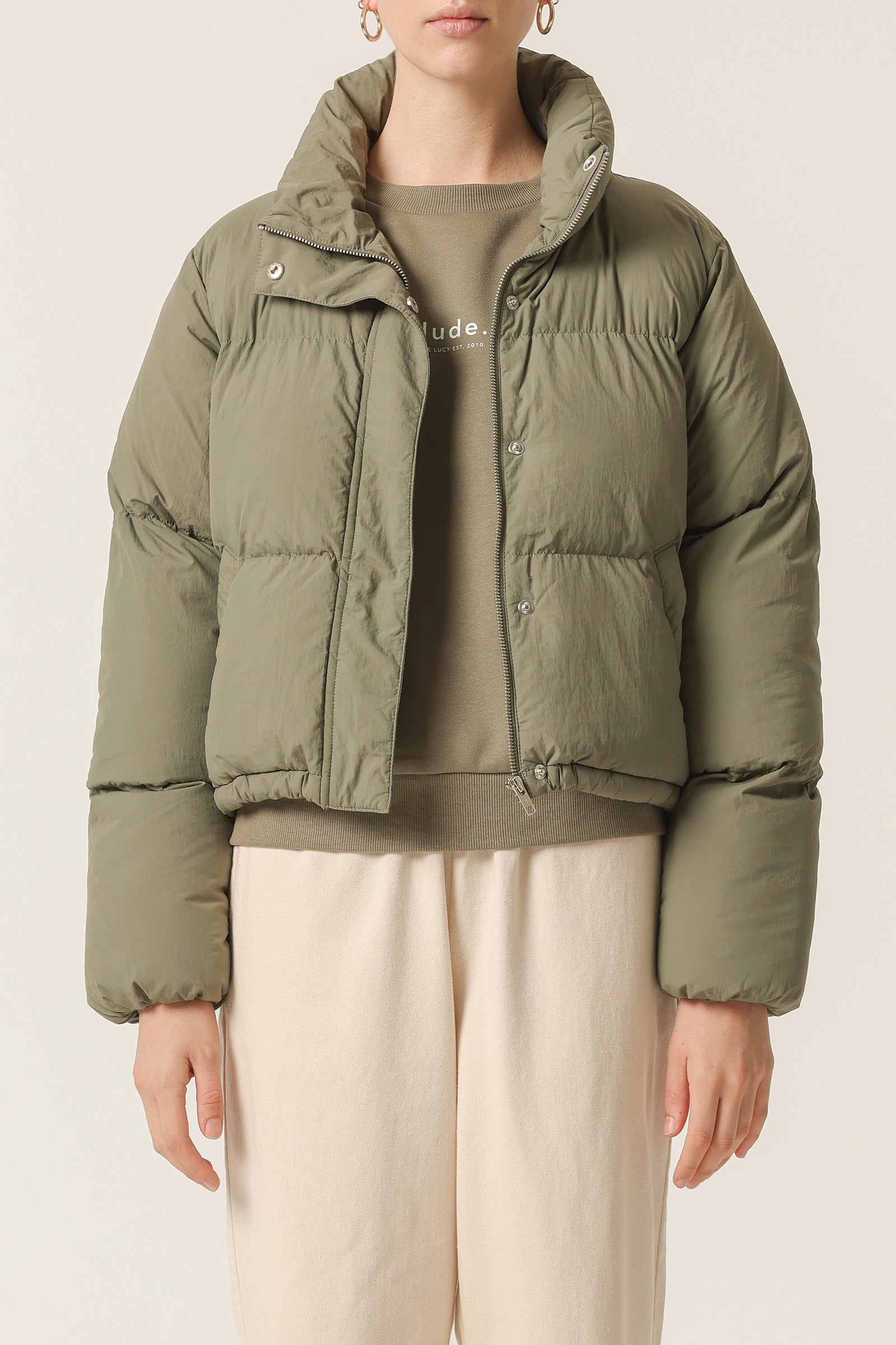 Nude Lucy Topher Puffer Jacket In A Green Willow Colour 