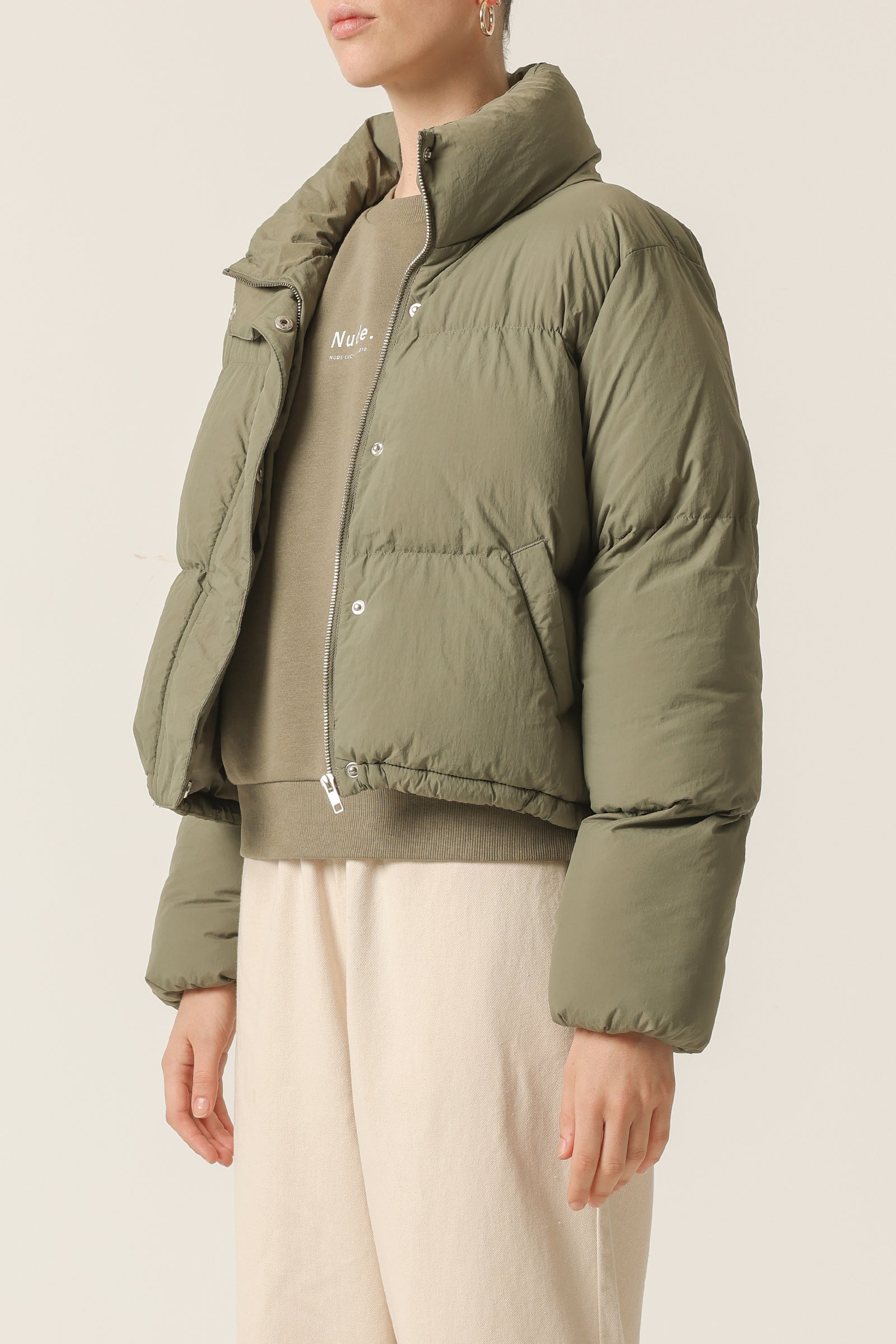 Nude Lucy Topher Puffer Jacket In A Green Willow Colour 