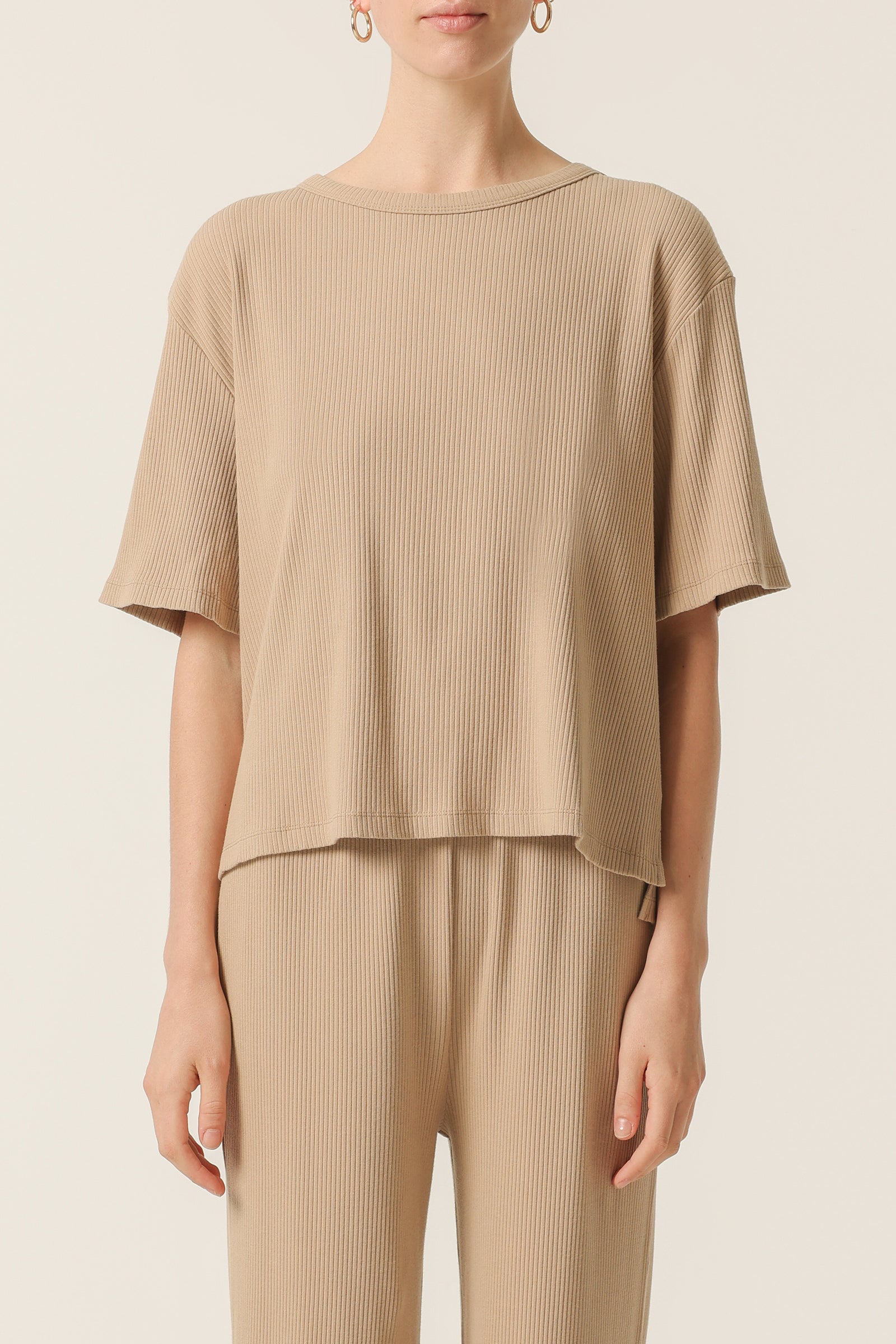 Nude Lucy Lounge Rib Tee In A Beige Sepia Colour 